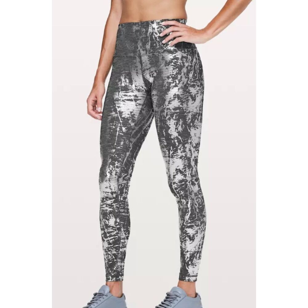 LULULEMON Wunder Under HR 28" Crinkle Heather Brindle High Shine Foil, Sz 8